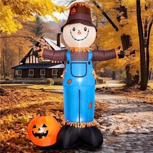 8 FT Fall Inflatables Scarecrow Decorations, Scarecrow with Pumpkin Inflatable